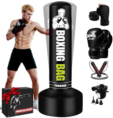 Freestanding Punching Bag for Adults Teens, 70'' Heavy Boxing Bag with Stand with Gloves, Pump and Jump Rope, Women Men Standing Kickboxing Bag for MMA Training Muay Thai Fitness Karate Home Gym