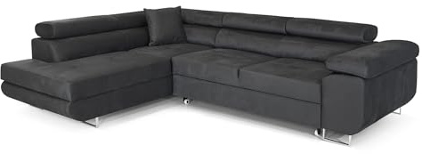 COMFORTINO FURNITURE Ecksofa mit Schlaffunktion PASTI L-Form, Sofa Couch mit Bettkasten, 3-Sitzer Eckcouch, Schlafsofa für Wohnzimmer, Big Sofa Couch mit Schlaffunktion (Dunkelgrau, Ottomane Links)
