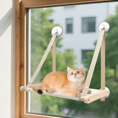 Cigrubo Faltbare Katzen Fensterliege, Hängematte Katze, Katzenhängematte, Katzenbett Fensterbank, Katzenliege Fenster Fensterbankliege Fensterplätze, Fensterplatz mit Saugnapf, für Katzen Bis 15kg