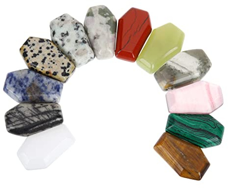 PACKOVE 12 Pcs Piedras de Cristal Forma de Ataúd para Manualidades Decorativas, Ideales para Meditación y Yoga, Piedras Naturales para Bisuteria Color Aleatorio