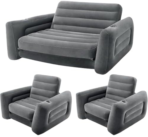 Uppblåsbart möblerset med Queen Sized Pull-Out Soffa Säng, Grå – Air Matress, Lounge Chairs, Gäst-sängkläder, Vardagsrum Soom