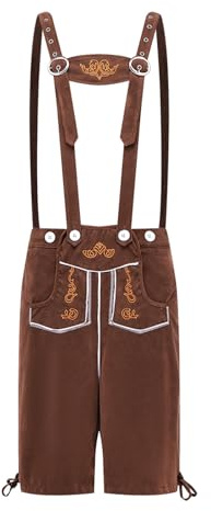 Vhersily Costume Tradizionale Pantaloni Festa della Birra Popolare Oktoberfest Uomo Pantaloncini Bavaresi con Bretelle Tedesco Vestito Tirolese Lederhosen Bavarese Marrone, da Discoteca