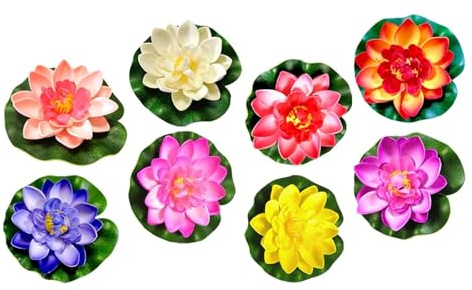 HKYBCF 8 Pcs Künstliche Lotus Pool Dekorative Blumen Faux Schwimmende Seerose Hochzeit Blatt Teich Dekoration Kunststoff Ornamente