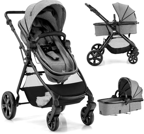 GYMAX Foldable Baby Stroller(Gray, Without footmuff: 89 x 60 x 111 cm) | All in One Toddler Pushchair with Adjustable Backrest/Canopy and Storage Bag, Portable Convertible Buggy Pram for Newborns