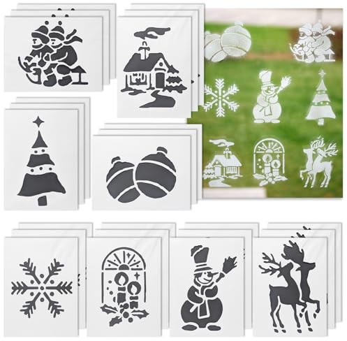 com-four® 24x Weihnachts-Schablonen für Schneespray, Wiederverwendbare | Sprühschnee Fenster-Deko für Weihnachten