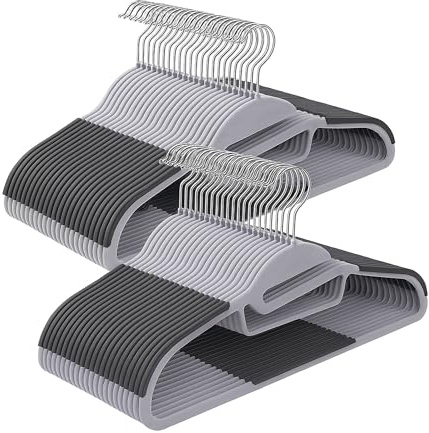 Relaxdays Perchas, Juego de 50 Unidades, Antideslizantes, con Barra, Abertura en U, Soporte para Corbatas, Color, 90% Plástico, Gris, Noir, 22.5 x 41.5 x 0.5 cm
