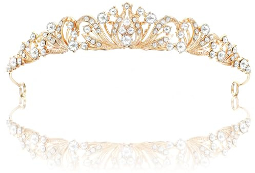 Tiara Gold Kristallkrone Strass Kristall Krone Prinzessin Elegante Krone Tiara Hochzeit für Brautkrone Hochzeit Abschlussball Festzug Frauen Braut Königin Prinzessin Prom Weihnachten