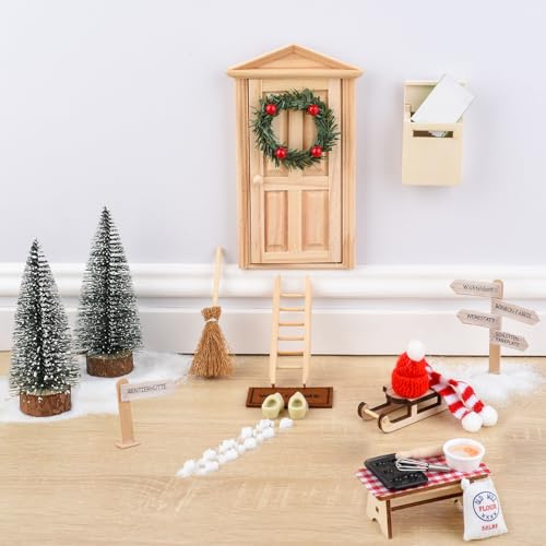 Wichteltür Set - Weihnachten Wichtel Zubehör - mit Backset, Baustelle, Wichtelbriefe, magischer Tür, Schilder und mehr Zubehör für die Adventszeit, DIY-Dekoration