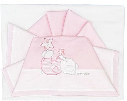Andy & Helen Bettwäsche-Set für Kinderwagen, Bestickt, Spannbettlaken mit Gummibändern und Kissenbezug, Rosa