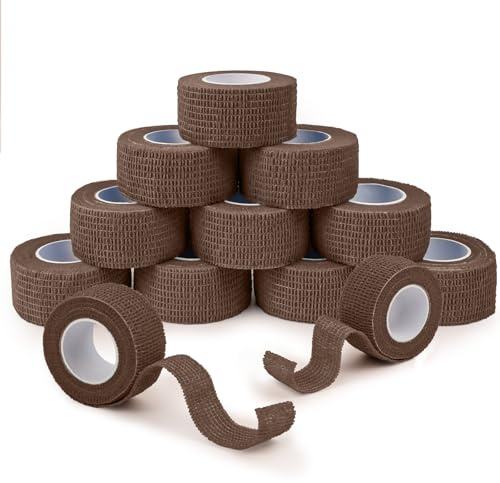 ANAMPION 12 Rotoli 2.5cmX4M Benda Elastica Coesiva Non Tessuti Bende Elastiche Bendaggio Adesiva Coesiva Nastro Bendaggio Sportivo per Mani, Piedi, Ginocchia, Braccia (marrone scuro)