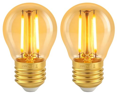 MLOQI 2 Stück E27 LED Vintage Glühbirne, 2W, 2200K,G45 Retro Warmes Gelb LED Birne, LED Lampe