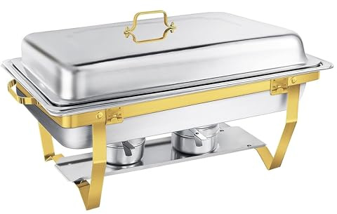 GRACE KITCHEN Cookware Chafing Dishes for Buffet, Stainless Steel Chafer Set – Gold & Silver Buffet Warmers with Food Pans, Lids & Stands for Catering, Parties & Events (1, Silver-Gold)