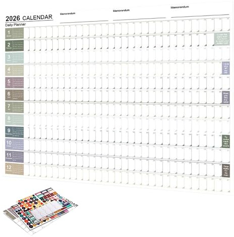 12-månaders månatlig väggkalender, 2026 väggkalender, 79 x 50 cm stor kontorsplanerare, 12 månaders årlig årsplanerare med klistermärken