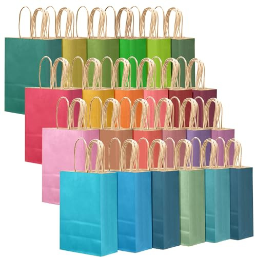 Gcardist Medium 24 Stück Papiergeschenktüten mit Henkeln – Bunte Kraftpapiertüten – 24 Unifarben (10.6x8.3x4.3, 27.3x21x10.5CM Mittelgroß Größe)