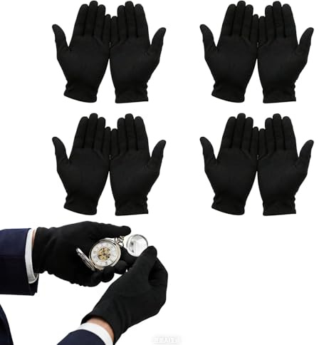 4 pares,guantes de algodón - negro guantes textiles para aplicaciones cosméticas, gastronomía, así como en el procesamiento de joyas o fotos protección del trabajo y más, alta comodidad de uso