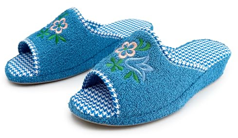 JOMIX Pantoufles Femme Ouverte Maison Été Talon Compensé Semelle Liège Chaussons Éponge Ergonomiques Confortables Légères Orthopédiques Senior Bleu Clair 37