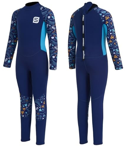 Summshall Muta per bambini a lunghezza intera, 2 mm, in neoprene, termica, flessibile, calda, UPF50+protezione solare per nuoto, surf, parco acquatico, sport acquatici in spiaggia
