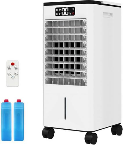 Aire Acondicionado Portátil 3 En 1: Ventilador, Enfriador y Humidificador | Depósito De Agua 7 L, Temporizador 12 h, Control Remoto Oscilación 120° Ideal Para Dormitorios Salas Estar (Blanco)
