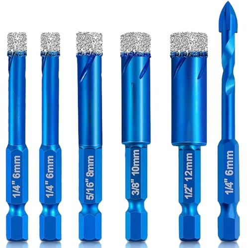 6 Pcs Diamond Tipped Drill Bits Set, Hex Shank Tile Drill Bits | Includes 6mm, 8mm, 10mm and 12mm Diamond Tipped Drill Bits for Versatile Tile and Stone Drilling
