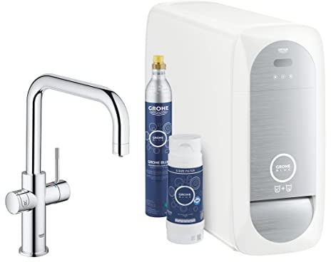 GROHE Blue Home Duo Starter Kit - Kitchen Mixer Tap for Filtered, Chilled and Sparkling Water (Includes Cooler Unit, Filter and Co2 Carbonization Bottle) High Swivel U-Spout, Chrome 31456001