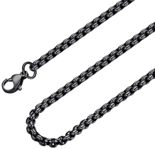 Bowisheet 2MM Black Square Rolo Chain Stainless Steel Round Box Chain Necklace Men Women Jewelry