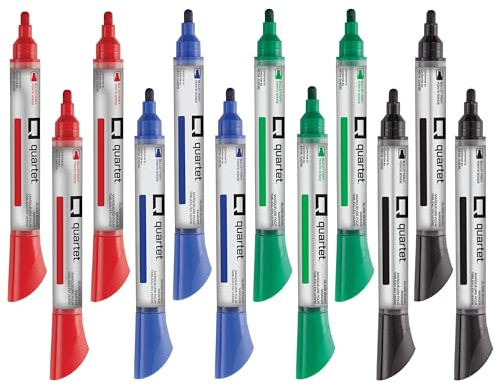 Quartet Glass Board Dry Erase Markers, Premium Whiteboard Markers, Bullet Tip, Assorted Colors, 12 Pack (79554)