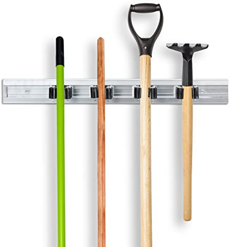 Relaxdays 2 x Gerätehalter Wandhalterung, Werkzeughalter für Wand, Ordnungsleiste Metall, Gartengeräte, Aluminium, Silber