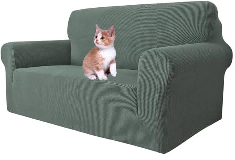 MAXIJIN Super Stretch Couch Cover for 2 Seater Couch, 1-Piece Universal Love Seat Covers Jacquard Spandex Sofa Protector Dogs Pet Friendly Fitted Loveseat Slipcover (2 Seater, Pea Green)