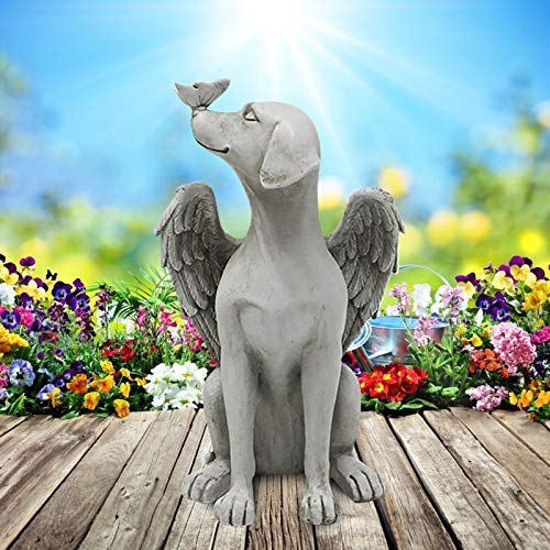 Statue Commémorative pour Animaux de Compagnie de Chien d'Angel, Pierre Tombale, Statue de Jardin de Chien en Résine avec Ailes, Décoration Extérieure pour la Pelouse du Patio, Cadeau d'Ornement