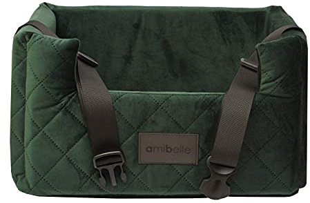 Exclusive Hunde Autositz | Autositz für Hunde, Katzen, Haustier | Rückbank, Beifahrersitz | Hundebett, Hundetasche | Wildlederimitat, Velvet | Farbe: Grün | Große: M (47x40 cm)