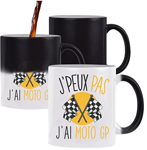 Planetee Mug magique thermoréactif J'peux pas Moto gp tasse change couleur chaleur humour idée cadeau anniversaire Noël homme femme