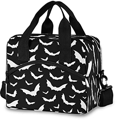 HUXINO Halloween Bats Reusable Lunch Bag for Women, Insulated Lunch Box Cooler Containers Organizer Zipper Lunch Tote Bag Handbag for School Office Picnic Men Kids Adults Children