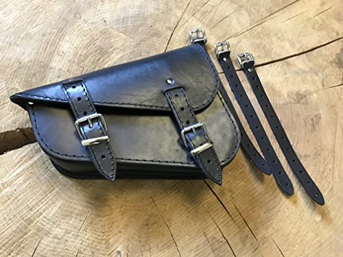 ORLETANOS Ledertasche Medusa schwarz Links kompatibel mit Harley Davidson Sportster Forty-Eight Super Low Roadster XL Custom Biker Rahmentasche Koffer Chopper
