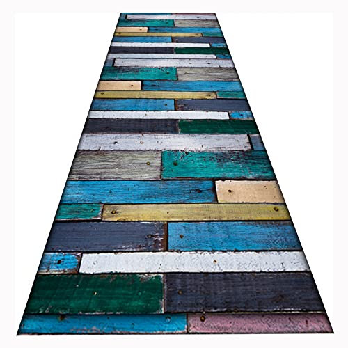Siunwdiy Teppich Läufer Flur 120X180CM Küche rutschfest Waschbar Teppichläufer Lang Matte Küchenläufer Küchenteppich Meterware, Bunter Holzoptik 3D Korridor Tepiche Schlafzimmer