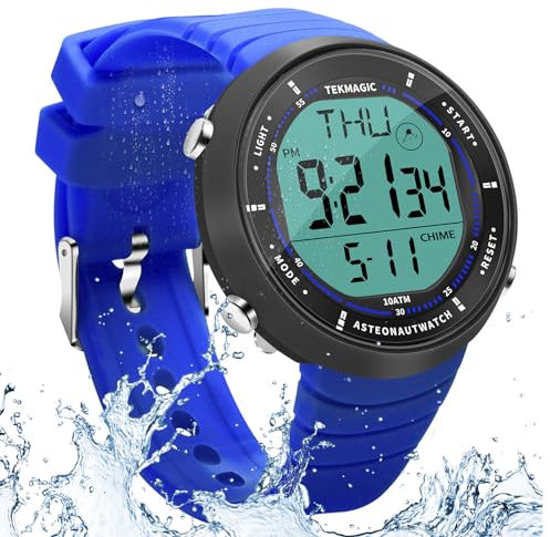 10 ATM Resistente al Agua Reloj Deportivo para Nadar y Bucear, con Funciones de Stopwatch, Cuenta Regresiva, Hora Dual, Despertador, Formato de 12 y 24 Horas Conmutable