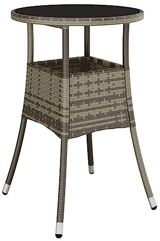 Makastle Gartentisch Ø 60cm Ornament Glasplatte Garten Esstisch Runder Beistelltisch Wetterfest Terrasse Balkon Tisch, Hartglas und Poly Rattan Grau