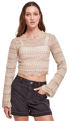 Urban Classics Ladies Cropped Crochet Knit Sweater, Maillot de survêtement Femme, Softseagrass,