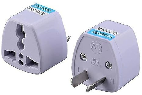 2 Unidades. Adaptador de Enchufe Tipo I para Australia, Argentina, Nueva Zelanda y Parte de China. Dos Pines, sin Toma de Tierra. Sello de Calidad CEE.