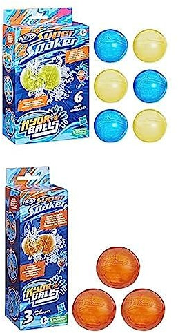 Super Soaker Bundle of Nerf Hydro Balls 6er-Pack, Wiederverwendbare, mit Wasser befüllbare Bälle + NERF Hydro Balls 3er-Pack, Wiederverwendbare, mit Wasser befüllbare Bälle, (F6392)