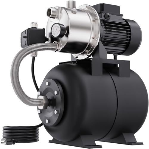 Aquastrong 115V Shallow Well Garden Pump, Stainless Steel, 1320 GPH, Automatic Water Booster Jet Pump for Home, Garden, Lawn,Irrigation,1.6 HP with Pressure Tank