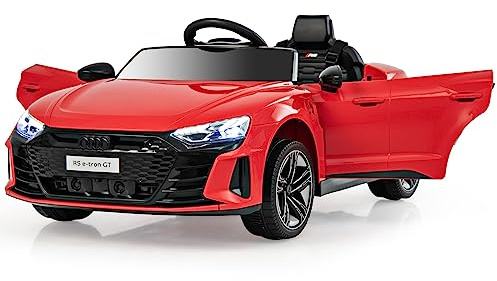 DREAMADE Audi Voiture Électrique 12 V pour Enfant 3-8 Ans, avec Télécommande 2,4 G, Doubles Portes, Ceinture de Sécurité, Lumières, Haute/Basse Vitesse, MP3, USB (Rouge)