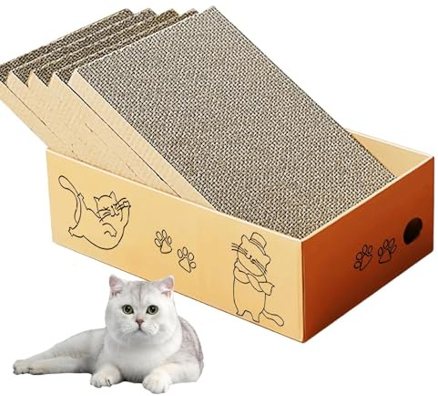 Griffoir pour chat avec boîte - 42 x 26 cm - 5 couches - Grattoir réversible en carton ondulé pour chat d'intérieur