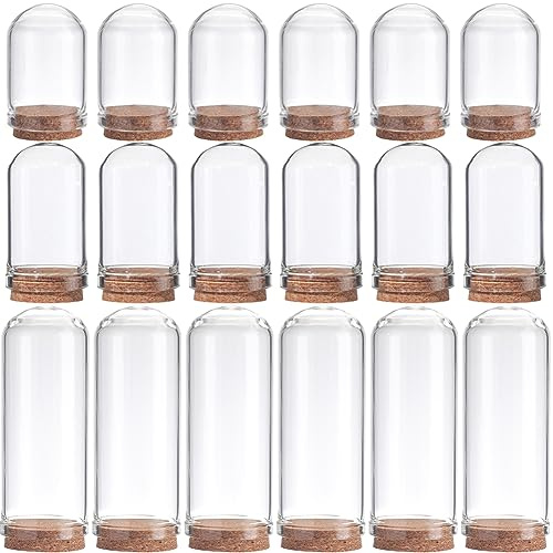 SUNNYCLUE 12Pcs Cloche Bell Jar Display Case Glass Display Dome with Wood Base 1.44/1.75/2.82 inch Small Glass Bottles Decorative Jars for Flower Storage Shells Party Favor Home Decor