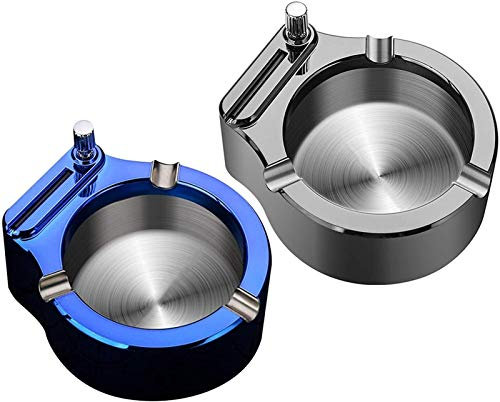 Zigarren-Aschenbecher, Hohold-Aschenbecher, Retro-Metall-Aschenbecher, Zehntausend-Streichholz-Feuerzeug, multifunktionaler Aschenbecher (Schwarz, Silber und Blau (2))) Aschenbecher/Schwarz-Silber +
