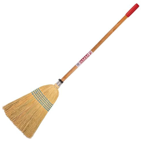 Red Gorilla Traditional Corn Broom with Natural Straw Bristles Outdoor Indoor Sweeping Brush for Yard Stable Garden1.2m (Short Broom Small Head 30cm x 43cm)