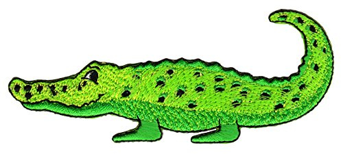 Krokodil Grün Aufnäher zum aufbügeln oder aufnähen Bügelbild Aufbügler für Kleidung gestickter Bügelpatch Applikation Patch Größe 11,1 x 4,7 cm