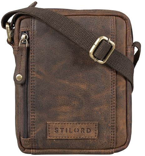 STILORD Brandon Herrentasche Leder Braun Umhängetasche klein Schultertasche Männer 7 Zoll Tablet Herrenhandtasche Messenger Bag Echtes Leder Farbe:Porto - Cognac