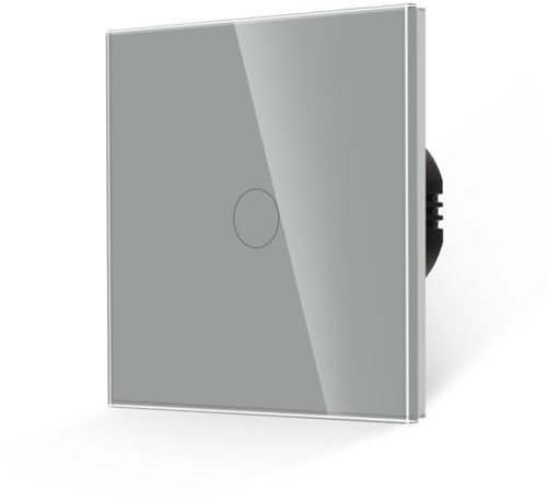 JIMEIDA Touch Light Switch 1 Gang 1 Way Tempered Grey Glass Panel Wall Switch and Screwless Glass Plate with LED Backlight,No Neutral Wire Required,500W,AC 240V
