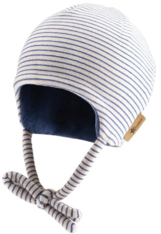 Sterntaler Beanie gestreift aus Microfleece - Baby und Kinder Mütze mit angeschnittenen Ohrenklappen und Bindeband