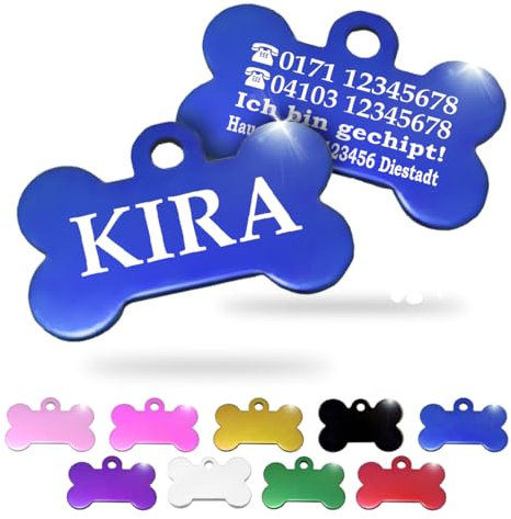 Ibera gifts - Hundemarke mit Gravur und personalisierte Hundemarke in Knochenform für mittelgroße bis große Hunde und Katzen (Blau, Keine Zeichnung)